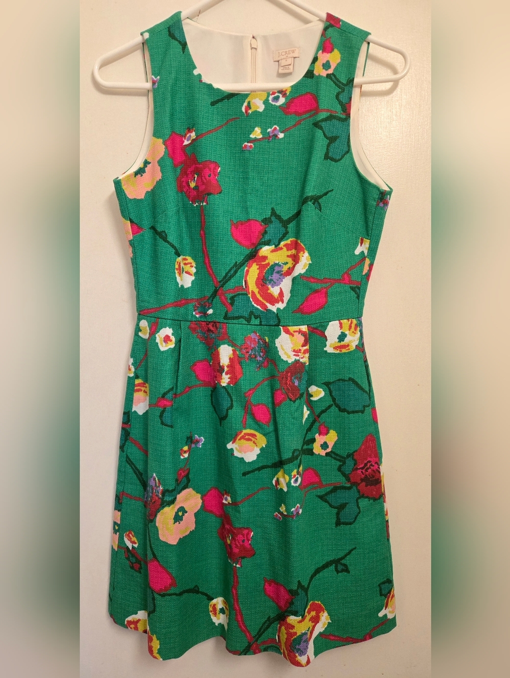 J. Crew Green Garden Party Floral Pleated Shift Sleeveless Dress Size 0